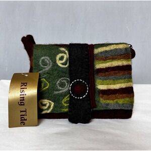 Rising Tide‎ Purse Red Green Black Felted Wool Clutch Bag Zip Button